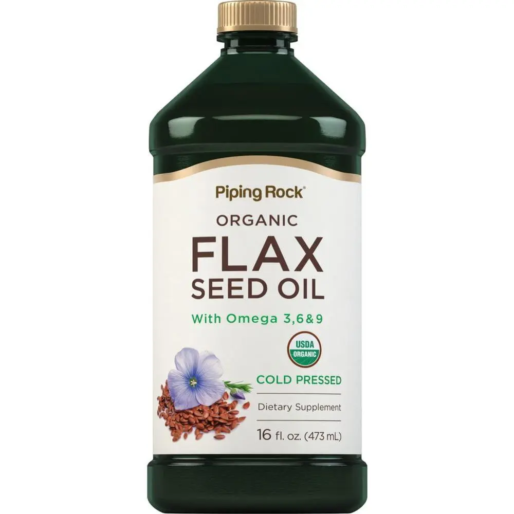 Piping Rock Flaxseed Oil | 16 fl oz | with Omega 3, 6, & 9 | Organic Cold Pressed | Non GMO, Gluten Free Supplement