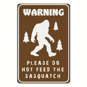 Funny Metal Warning Sign, Vintage Tinplate Sasquatch Yard Decor, Mixed Color, 8x12inch, with No Electricity Needed, for Outdoor Humorous Garden Plaque
