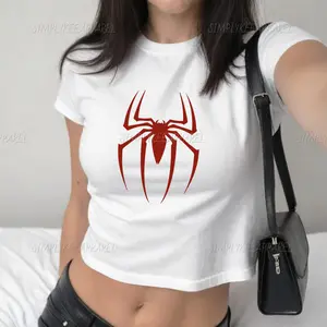 Spider Y2K 2000s Women's Fitted T-Shirt, 2000s Red Spider Graphic Baby Tees, Gift for Her