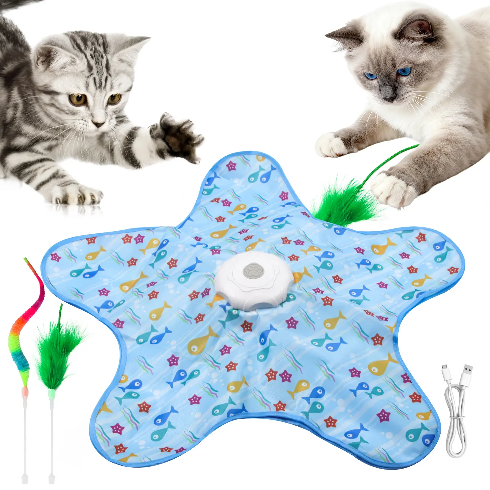 Interactive Unpredicatable Moving Feather Hunting Cat Toy , Hide and Seek Rechargeable Cat toy for bored cat,Automatic Chargeable，Indoor Exercise & Boredom Relief for All Breeds cats,back to school