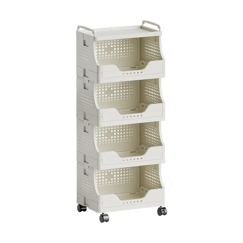 4-Shelf Large Capacity Plastic Standalone Rolling Storage Cart - Portable Movable Furniture Racks, Home Organiser, Smooth-Rolling Storage Organization Solution for Home Kitchen Supplies