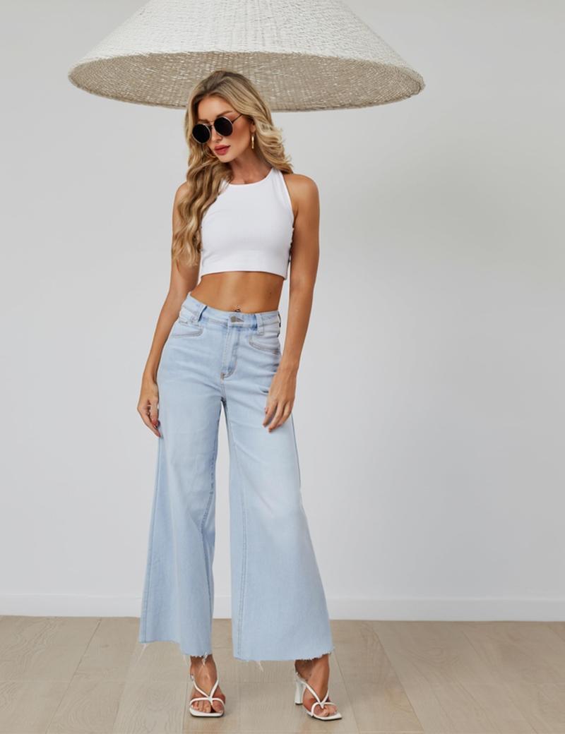 Magcomsen Women's Wide Leg Jeans Baggy High Waist Stretchy Jeans Loose Straight Leg Vintage Y2K Denim Pants