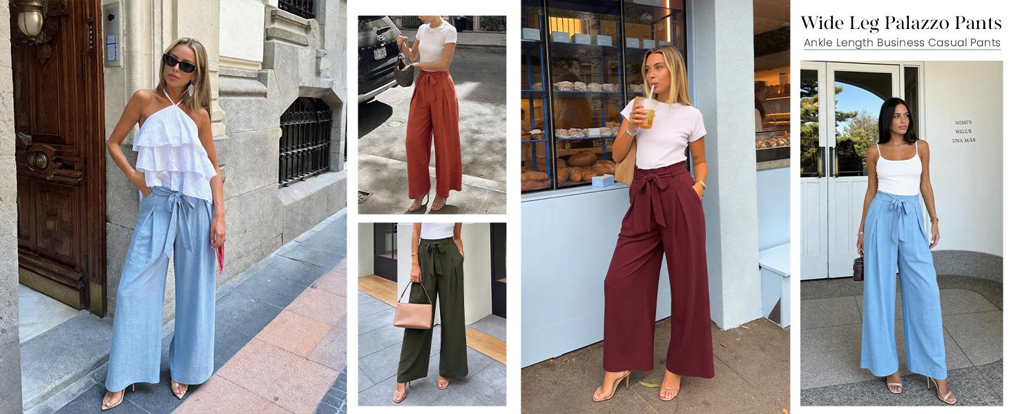 PRETTYGARDEN Women's Wide Leg Work Pants Business Casual High Waisted Loose Palazzo Trouser Summer Clothes