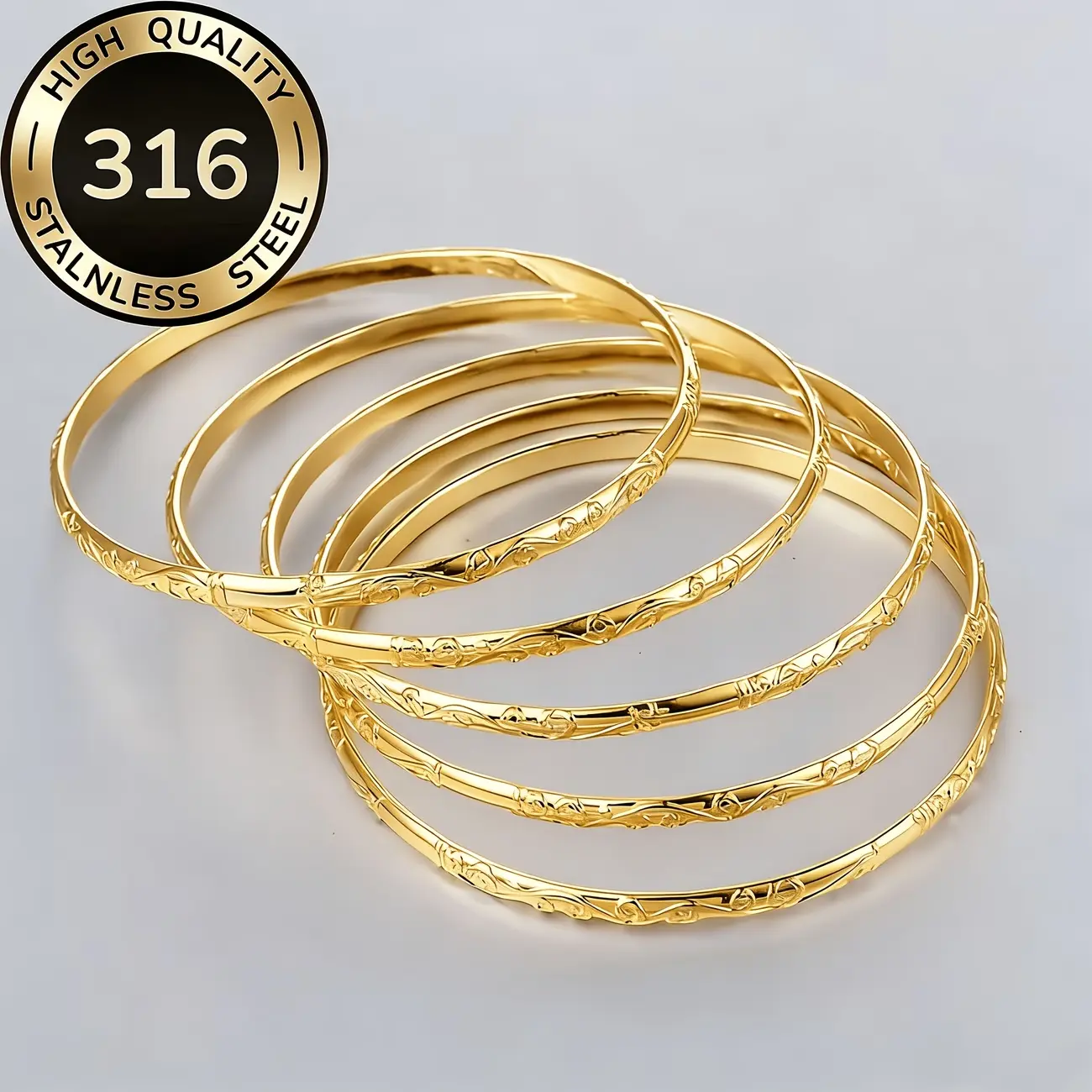 316 Stainless Steel 5Pcs Geometric Bangle Bracelets, Minimalist Daily Wear Jewelry, Hypoallergenic Fashion Accessories for Women Girls