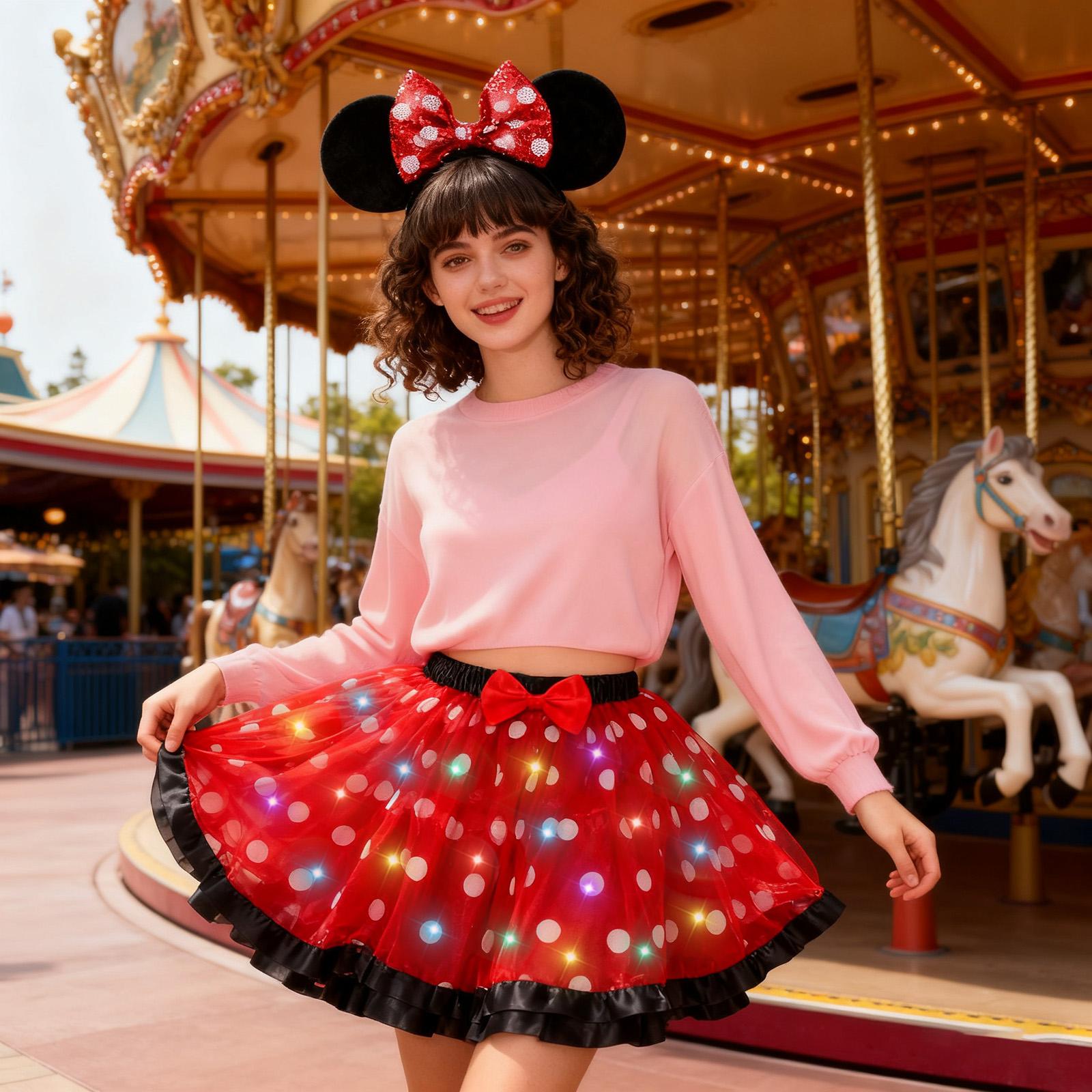 PinkSheep Girls Costume Set,Led Light Up Girls Tutu Skirt with Ear Headband Bow, Kid Party Outfit Costume Christmas