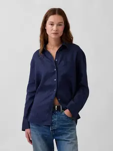 100% Linen Oversized Shirt Color Vintage Navy Blue