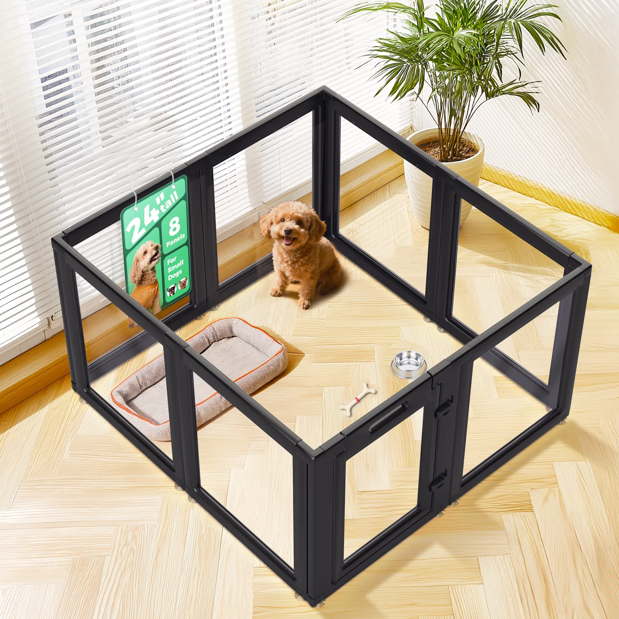 FXW AuraSpace Acrylic Indoor Dog Playpen for Puppies/Small/Medium Dogs, Black