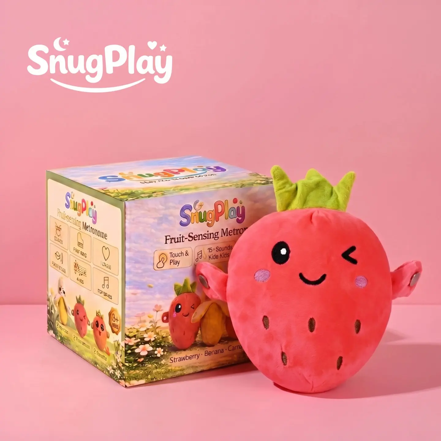 SnugPlay Interactive Music Plush Toy Set – Banana, Strawberry & Carrot Electric Plush Toys for Parent-Child Interaction, Couples & Friends Prank Toy, Valentine’s Day & Easter Party Fun Gift for Kids & Adults stuffed animals cute girly gifts