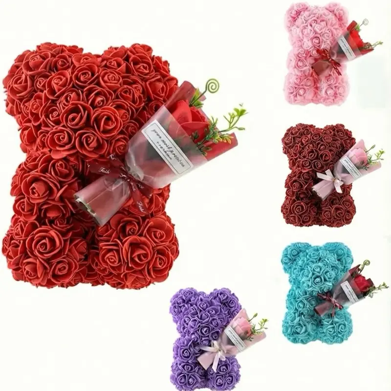 Handmade Bear eternal roses design with bouquet, teddy bear roses gift box, ideal for couples, valentine's day,anniversary, birthday,christmas