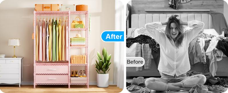 Ulif F3 Heavy Duty Clothes Rack(With Fabric Drawers)Freestanding Clothing Racks for Hanging Clothes,Adjustable Closet Organizer System,Portable Garment Rack 40" W x 15" D x 72" H,Max Load 700LBS Ulif F3 Heavy Duty Clothes Rack(With Fabric Drawers)Freestanding Clothing Racks for Hanging Clothes,Adjustable Closet Organizer System,Portable Garment Rack 40" W x 15" D x 72" H,Max Load 700LBS