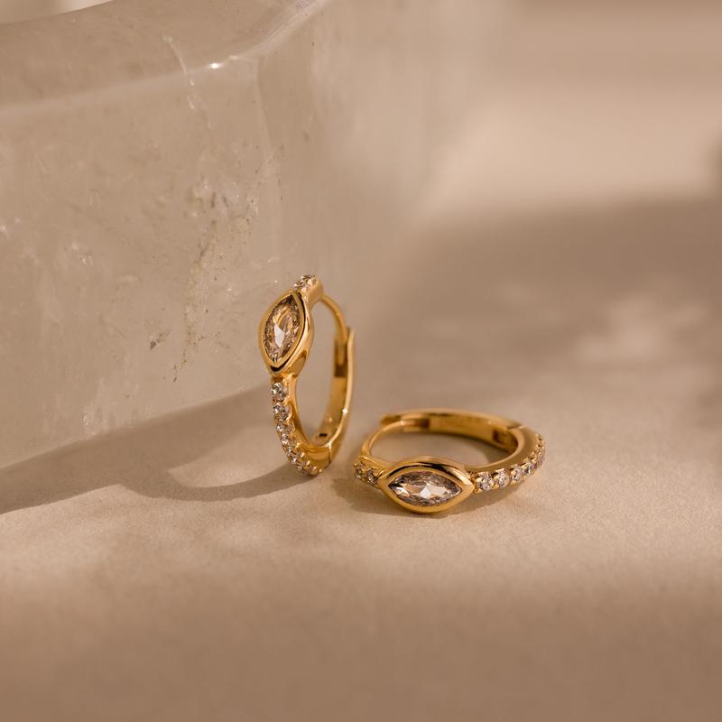 Giana Marquise Huggies by Caitlyn Minimalist - Dainty Floral Diamond Earrings - Delicate Wedding Jewelry - Bridesmaids Gift