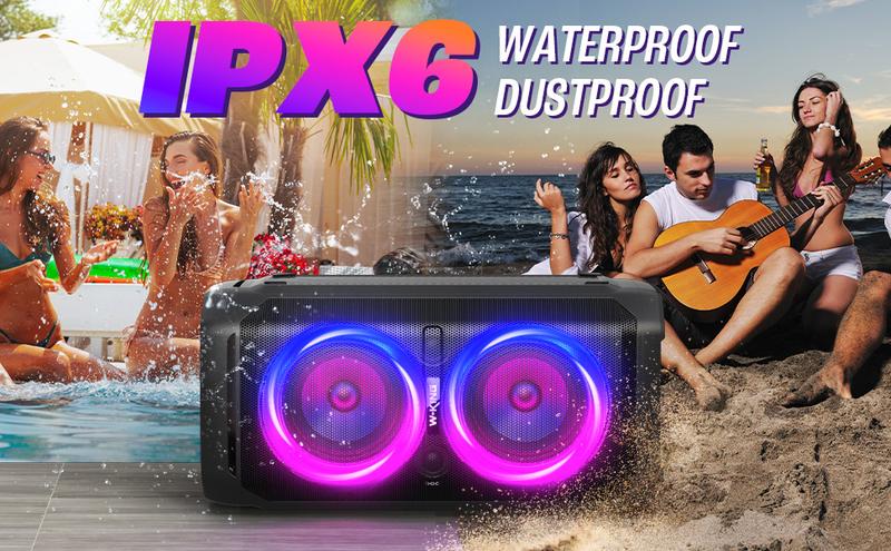 W-KING T11 Party Bluetooth Speakers 240W IPX6 Waterproof 5.3 Wireless 115dB Bass Hi-Fi DSP Karaoke Mic Lights USB EQ for Smartphones & Parties