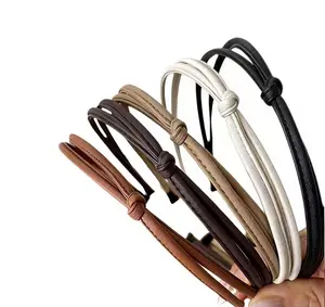 [Knotted PU Headband] PU Leather Knotted Thin Headband - Simple and Versatile Hair Accessory