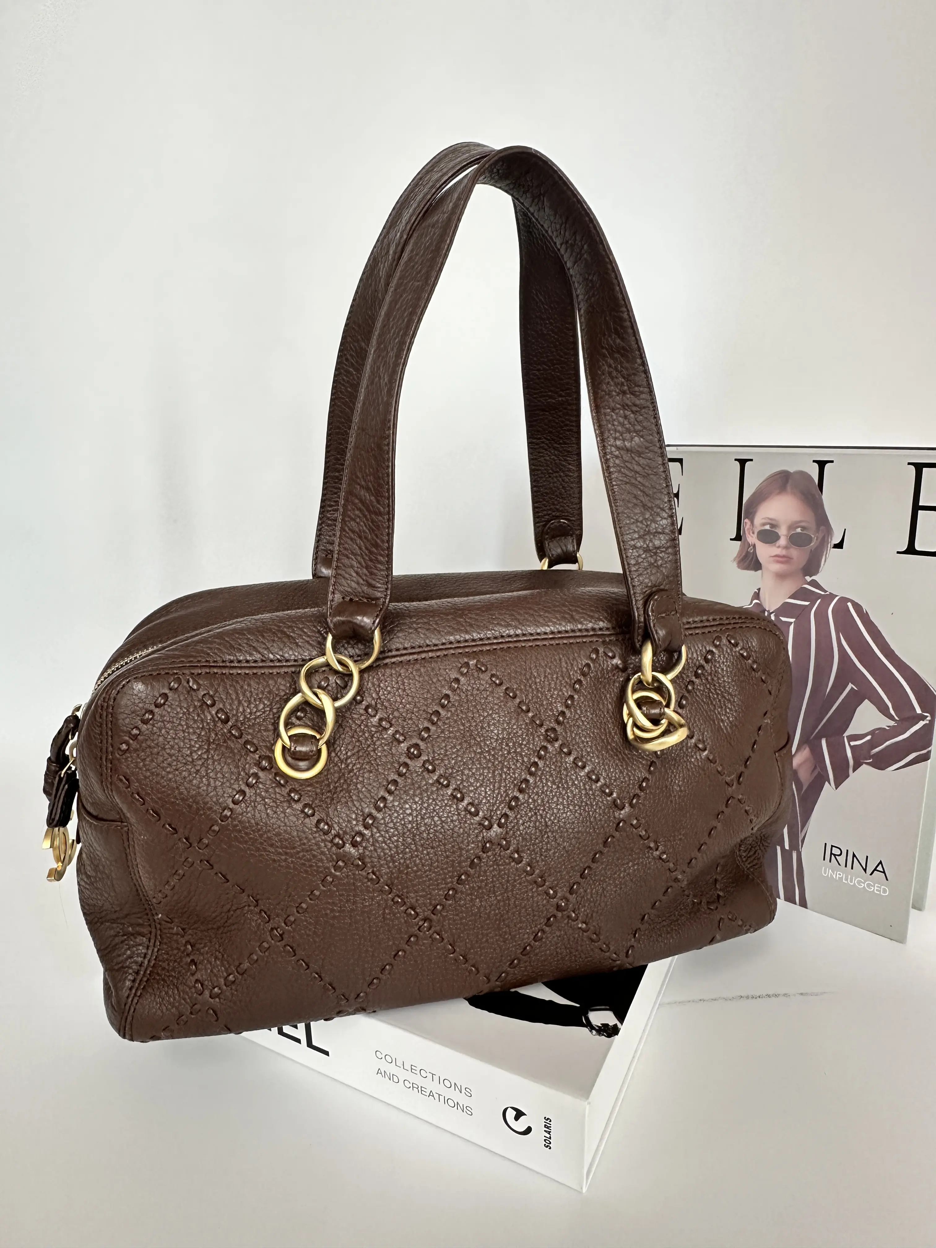 Pre-owned CHANEL AN SHOWN Shoulder Bags / Brown Boston Bag in Lambskin