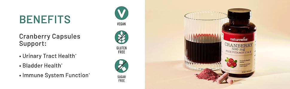 NatureWise Cranberry Pills for Women - Extract Equal to 12,500mg* Cranberry Supplement + Vitamin C & E - Cleansing Urinary Tract & Bladder - Vegan, Non-GMO, Sugar-Free Capsules - USA Manufactured