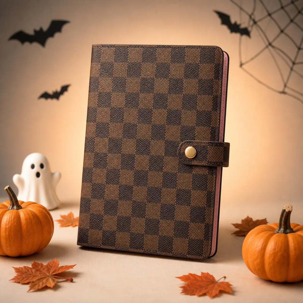 A5 Refillable Planner Binder with 80 Grid Pages, Aesthetic Checkered PU Leather 6-Ring Notebook with Card Slots, Pen Loop and Snap Closure, Undated Agenda, Budget Journal and Personal Organizer for College, Office, Travel and Halloween Gifts for Teens