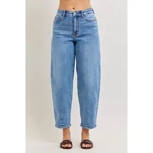 Judy Blue High Waist Front Darts Back Yoke Barrel Denim Jeans 82712