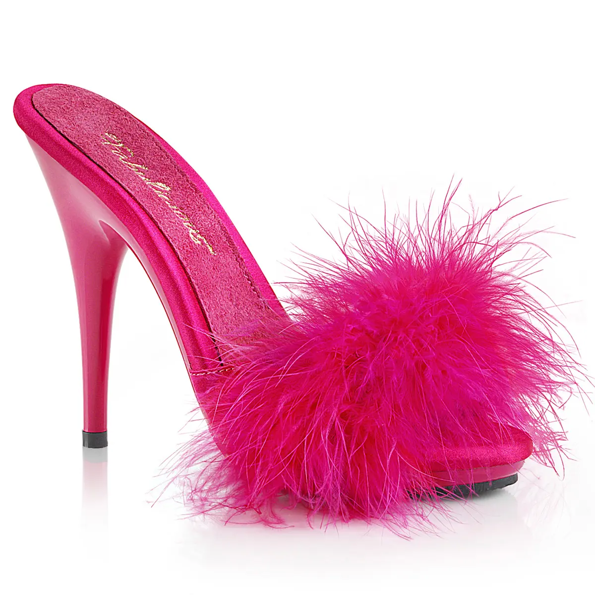Fabulicious Poise-501F Women's Marabou Fur High Heel Sandals, Elegant Hot Pink Stiletto Shoe with a 5 Inch Heel and 3/8 Inch Platform, Fashion, Heels