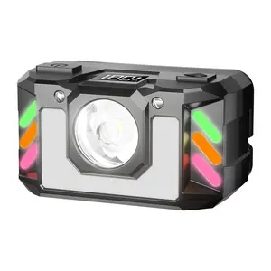 Dual Switch Control LED Headlamp, Wave Sensor, RGB Flowing Light, TYPE-C Charging, Digital Display, Portable Headlight for Camping & Running