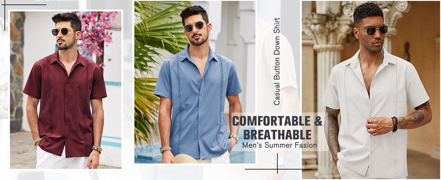 COOFANDY Mens Short Sleeve Cuban Guayabera Shirt Casual Summer Beach Button Down Shirts Menswear Top Clothing Soft COOFANDY Mens Short Sleeve Cuban Guayabera Shirt Casual Summer Beach Button Down Shirts Menswear Top Clothing Soft
