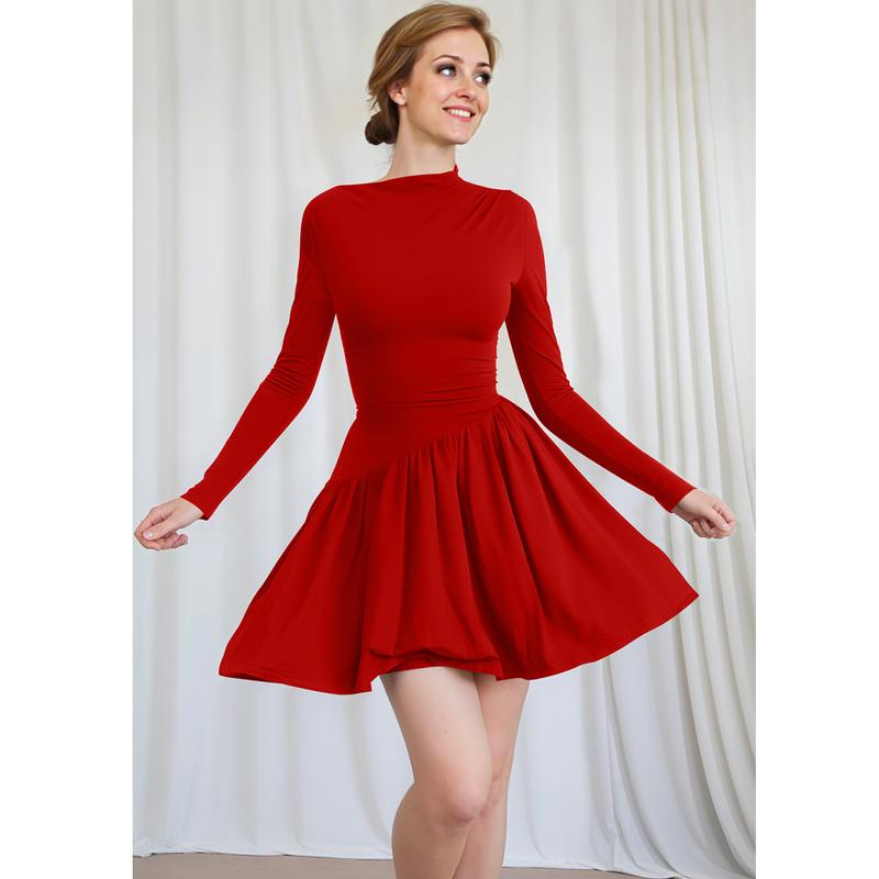 HYZ Women's Elegant Long Sleeve Belted Ruffled A-line Going Out Party Mini Dress