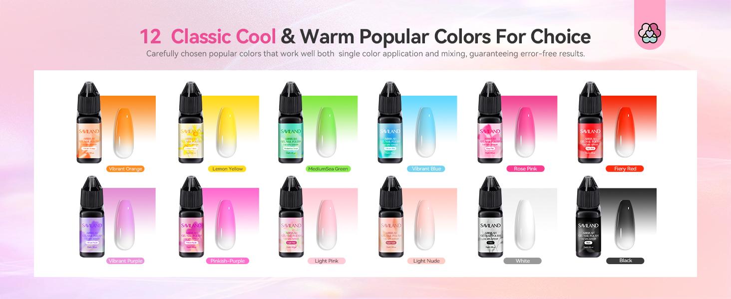SAVILAND 12 Vitality Colors Airbrush Gel Nail Polish Set with Fine Mist for Color Spray - Nail Art Design Matte Nail Care Christmas Gift