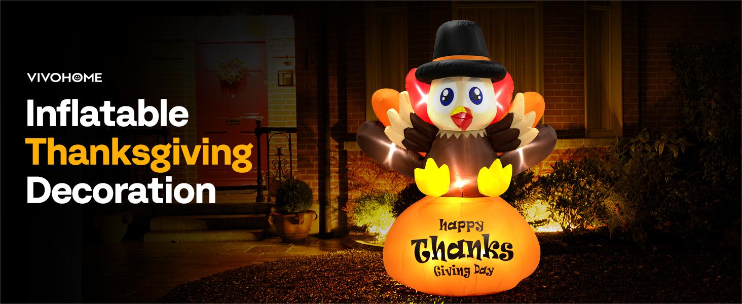 VIVOHOME Thanksgiving Inflatable Decoration LED Lighted Turkey Family Self-Inflating Easy Setup for Outdoor Lawn Garden Yard Patio Holiday Party Ornaments