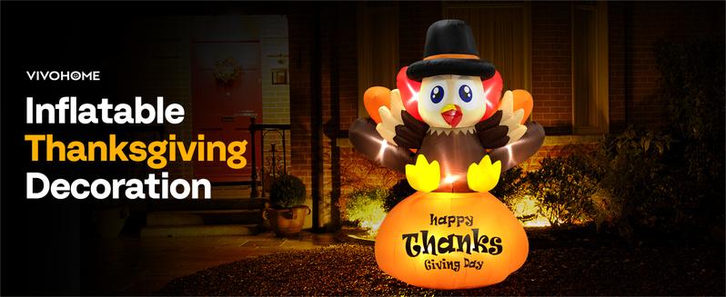 VIVOHOME Thanksgiving Inflatable Decoration LED Lighted Turkey Family Self-Inflating Easy Setup for Outdoor Lawn Garden Yard Patio Holiday Party Ornaments
