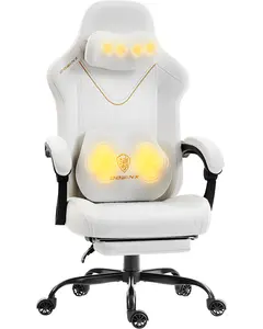 Dowinx Ergonomic Video Gaming Chair with 3D Kneading Massage Headrest, High Back PU Leather Office Chair for Heavy Duty, Reclining Computer Chair with Lumbar Cushion