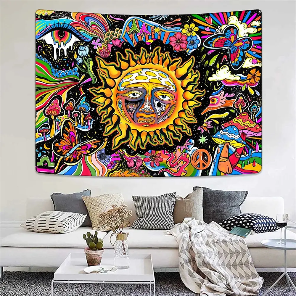 Psychedelic Mushroom Butterfly Tapestry Wall Hanging - Colorful Hippy Eye, Sun Moon, Gothic Tarot, Mandala Aesthetic Room Decor Backdrop Cloth, Home Room Accessories, Living Room
