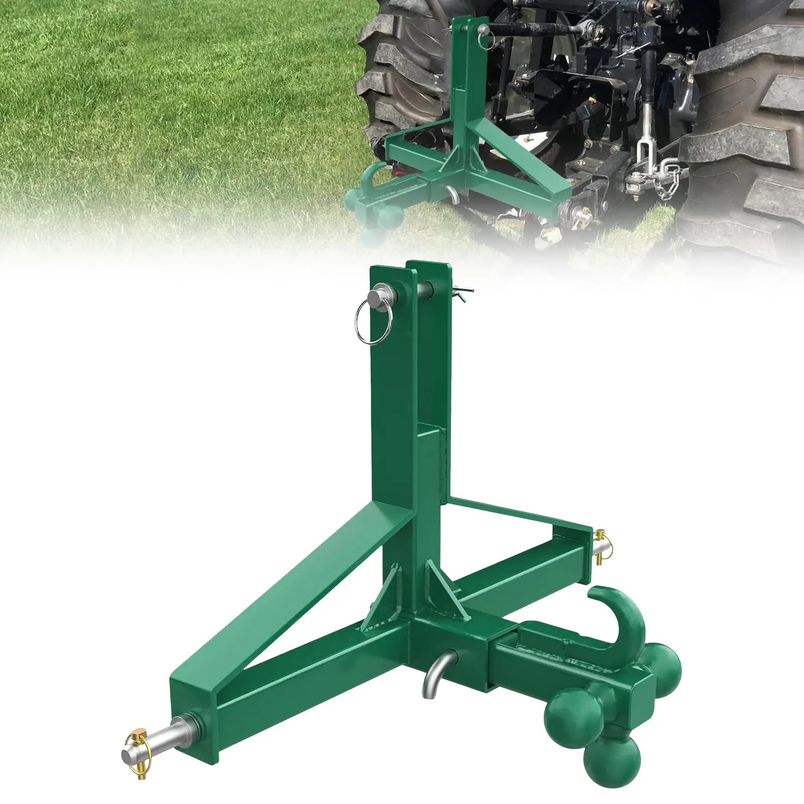 Garvee 3 Point Trailer Hitch with 2' Receiver and Ball, Tractor Mover Drawbar, Farm Equipment 10,000Lb Capacity and Subcompact Trailer Hitch for Tractor Standard Category 1