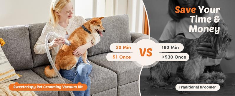 【Deal】Professional Pet Grooming Vacuum Kit with Cordless Low Noise Dog Clippers and 5 Groomer Tools for Cats and Dogs pet grooming