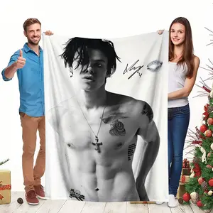 Yungblud Logo Song Lyric Signature Blanket All Season Plush Flannel Iconic Tattoo Art Lyrics Print Soft Bedspread for Fans Cozy Gift for Camping Office Official Merchandise Polyester Machine Washable