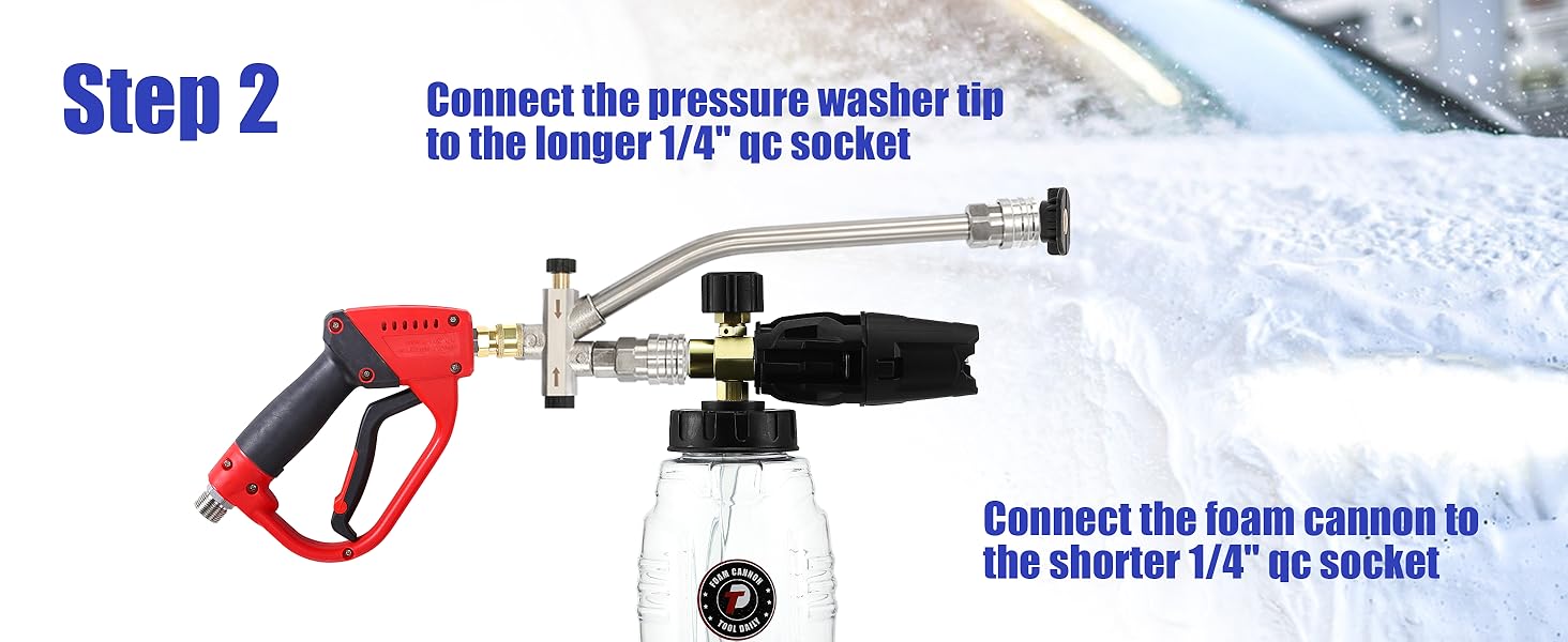 Tool Daily Pressure Washer Foam Cannon with Dual Connector Accessory, Double Tip Attachment for Soap Cannon, 5 Power Washer Nozzle Tips, 1/4” Quick-Connect, ChristmasGift