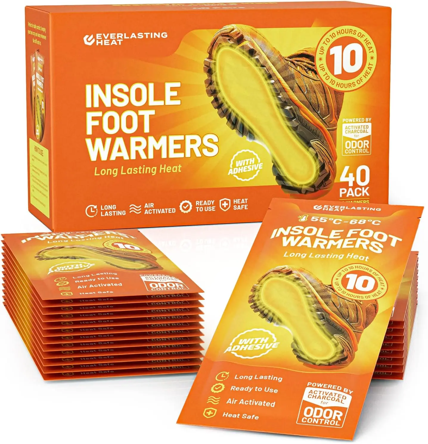 Insole Foot Warmers – 40 Pack | 10+ Hour Air-Activated Foot Warmers Disposable | Thin Adhesive Feet Warmers for Outdoor Comfort | TSA Approved Insole Warmers