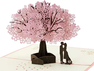 Handmade 3D Cherry Blossom Pop-Up Card – Romantic Love Greeting for Anniversary, Wedding, Valentine’s, Birthday | Gift for Him & Her