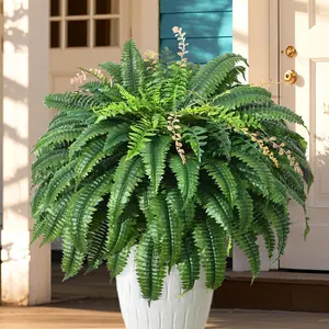 128 Leaves Fake Ferns, Large Artificial Boston Fern, Faux Fern Plants for Home, Office, Garden Indoor Outdoor Decoration(49 inch,1pack)