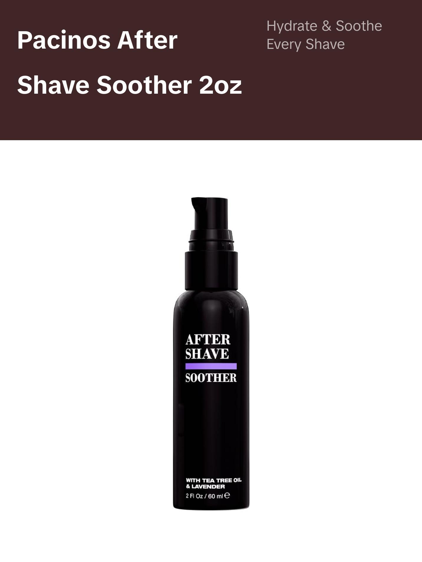 Pacinos After Shave Soother - Post-Shave Gel with Hyaluronic Acid, Oat Extract and Tea Tree Oil for Hydration, Calm and Skin Recovery - Alcohol-Free - 2 fl oz