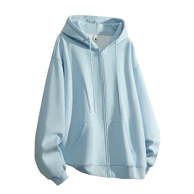 Men's Unisex Basic Everyday Solid Color Long-Sleeve Full-Zip Fleece-Lined Warm Hoodie Top, High-Quality Soft Comfortable Fabric Piece, Suitable for Spring & Autumn Outdoor Wear, Students