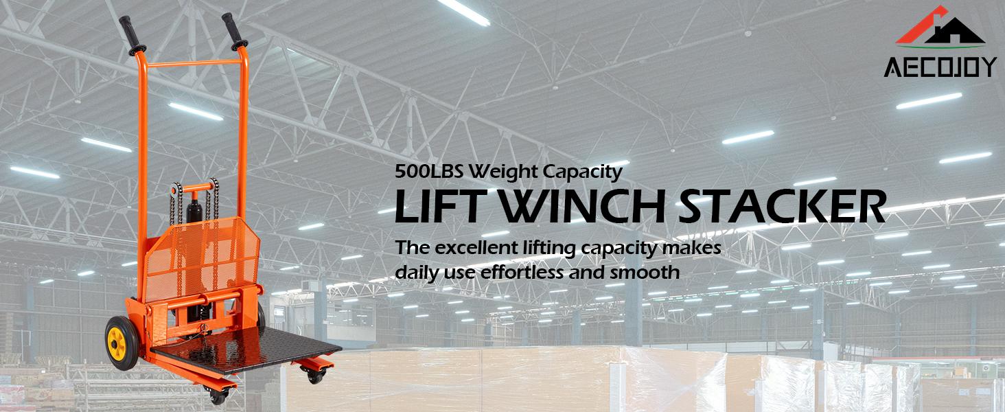 AECOJOY Heavy Duty Hydraulic Lift Winch Stacker 500 Lbs Capacity 32" Max Lift Height Pallet Truck Jack with Lockable Swivel Casters for Warehouse Workshop Garage Use Stacking AECOJOY Heavy Duty Hydraulic Lift Winch Stacker 500 Lbs Capacity 32" Max Lift Height Pallet Truck Jack with Lockable Swivel Casters for Warehouse Workshop Garage Use Stacking