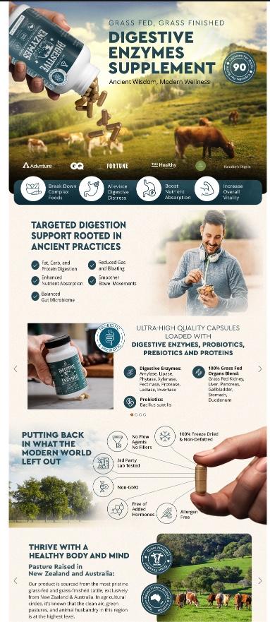 Ancestral Supplements Digestive Enzymes for Women & Men 90 Capsules with Probiotics & Grass Fed Beef Organs Supports Gut Health Digestive Health & Nutrient Absorption Allergen Free Non GMO - Prebiotics Lactobacillus