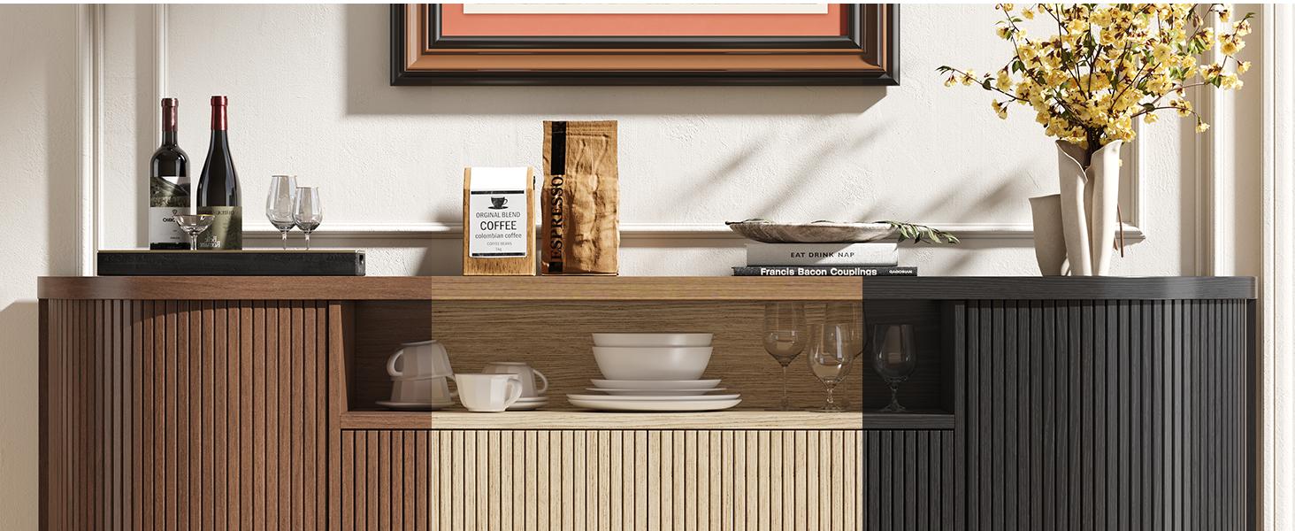 【SPRING GLOW UP】ONBRILL 63" Sideboard Buffet Cabinet with Storage, Modern Fluted Accent Credenza with Sliding Doors, Drawers and Adjustable Shelves, Wood Coffee Bar Console Table for Kitchen, Living Room, Enrtyway 【SPRING GLOW UP】ONBRILL 63" Sideboard Buffet Cabinet with Storage, Modern Fluted Accent Credenza with Sliding Doors, Drawers and Adjustable Shelves, Wood Coffee Bar Console Table for Kitchen, Living Room, Enrtyway