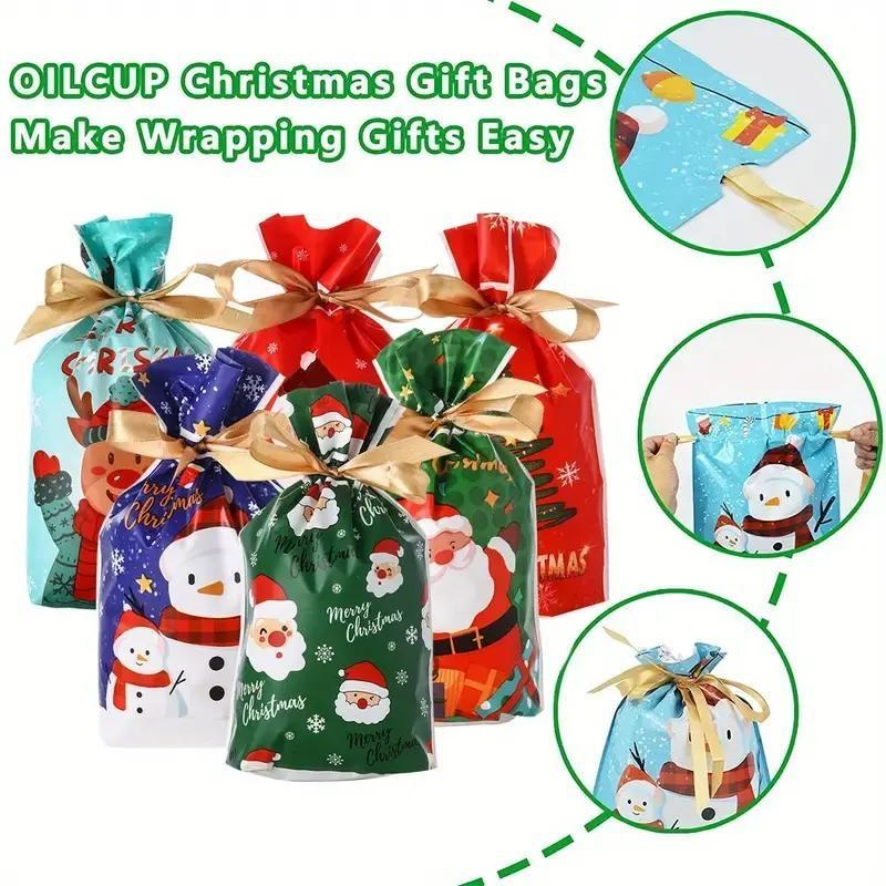 50PCS Christmas Gift Bags ChristmasWrapping Bags 50-pieces Gift Bag & Tags SetChristmas Drawstring Gift Bags 25 DesignGoody Bags for Presents with Tags Xmas GiftBags Holiday Reusable Santa Gift Bag Fixed medium size (5.91'' * 9.06'')