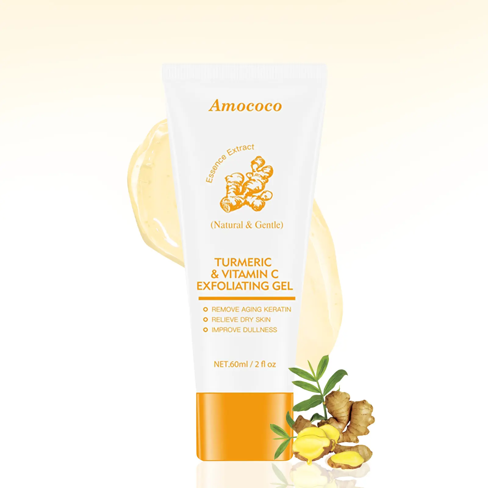 AMOCOCO Turmeric Exfoliating Gel - Gentle Dual-Use Facial/Body Exfoliant for Body Care, Natural Ingredients, Deep Cleansing, Brightening, All Skin Types, 60ml Portable Single Item