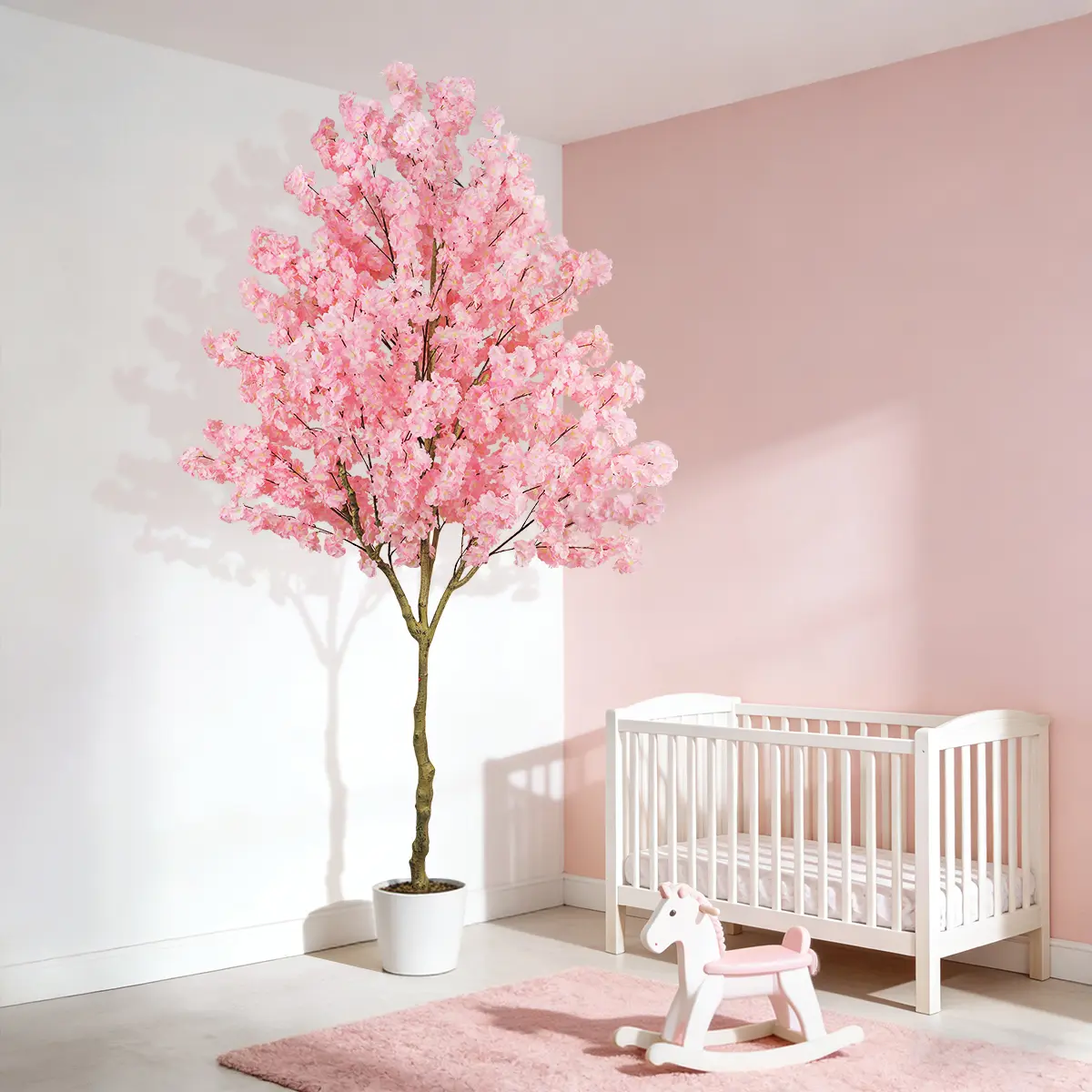 Elegant 6FT 7ft 8ft Artificial Cherry Blossom Tree with Cement Pot - Lifelike Silk Faux Floral Plant for Home Office Wedding Indoor Outdoor Decor Pink White