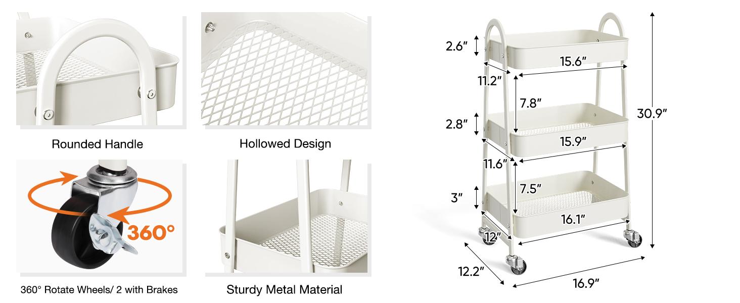 3 Tier Small Rolling Cart, Metal Utility Storage Organizer,Kitchen Trolley Bathroom Laundry Room with Caster Wheels for Bedside Narrow Places 3 Tier Small Rolling Cart, Metal Utility Storage Organizer,Kitchen Trolley Bathroom Laundry Room with Caster Wheels for Bedside Narrow Places
