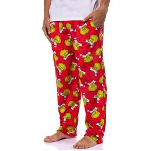 Dr. Seuss Men's GRINCH Santa Claus Toss Print Super Minky Fleece Lounge Pajama Pants