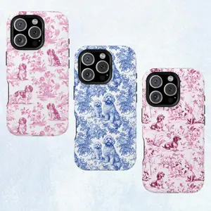 Vibrant Dog Floral Pattern Tough Phone Case for iPhone 11, 12, 13, 14, 15, 16, 17 Pro Max Plus. Cute Cavalier, Goldendoodle, Dachshund Design Protective Shockproof Cover.