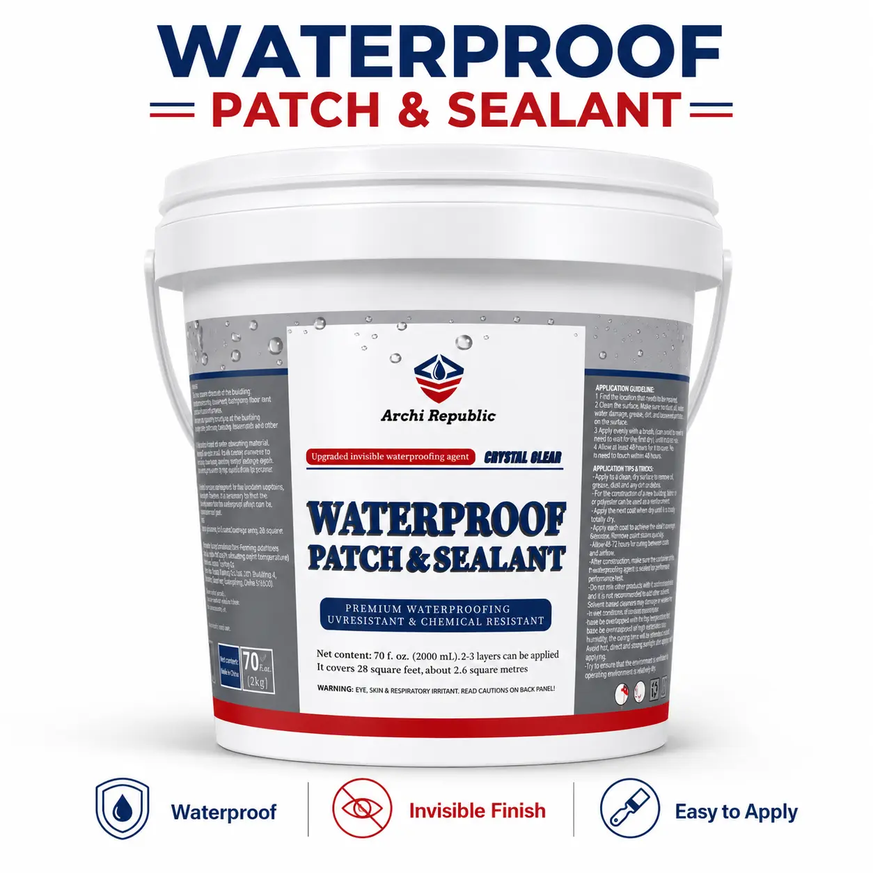 Archi Republic  Upgraded Invisible Waterproof Agent, Crystal Clear Waterproof Paint for Roofs, Bathrooms, and Walls, Indoor & Outdoor Leak Prevention with Strong Transparent Seal Protection