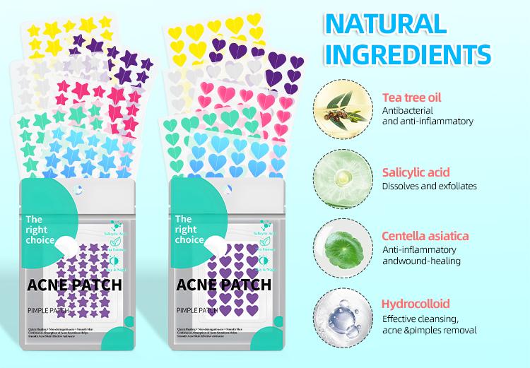 Pimple Patch for face, 2 sizes  Star Patch (240pcs) and Love Patch (216pcs)，Hydrocolloid Acne Patches，Witch Hazel Extract & Tea Tree Oil ， Skincare Skin Repair